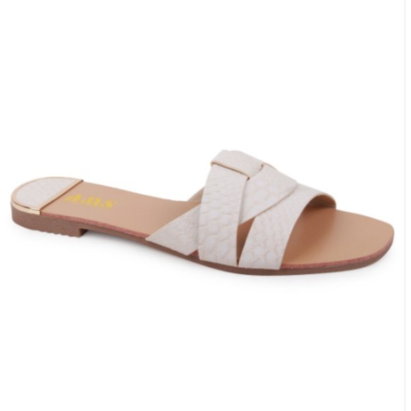 New! Off White Croc Print Slide Sandals - Picture 6 of 6